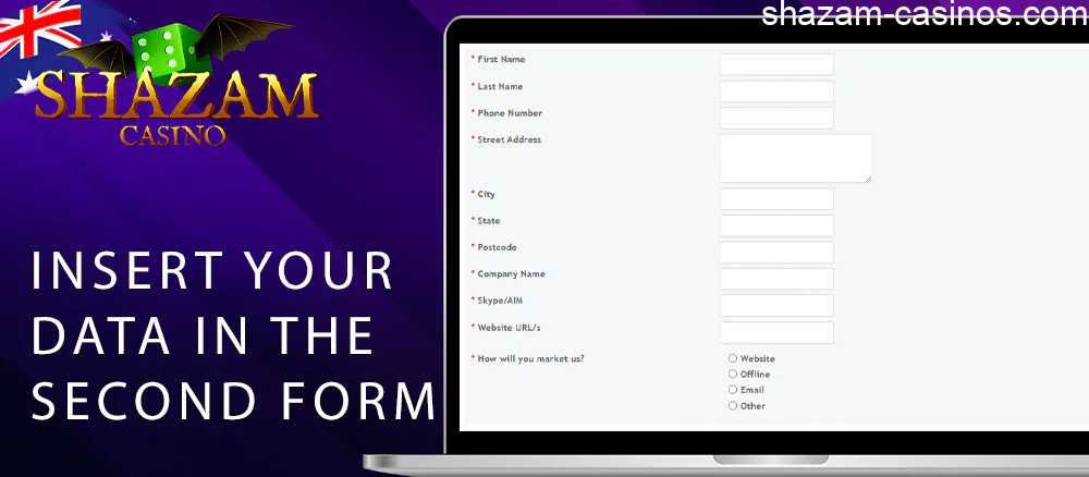 In the second form, insert your data to become a Shazam partner