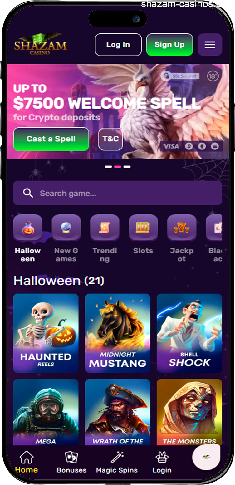 Screen Shazam Casino mobile app main