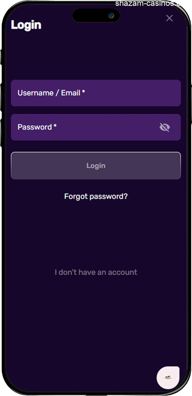 Screen Shazam Casino mobile app log in
