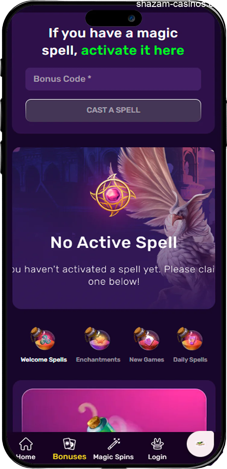 Screen Shazam Casino mobile app bonus