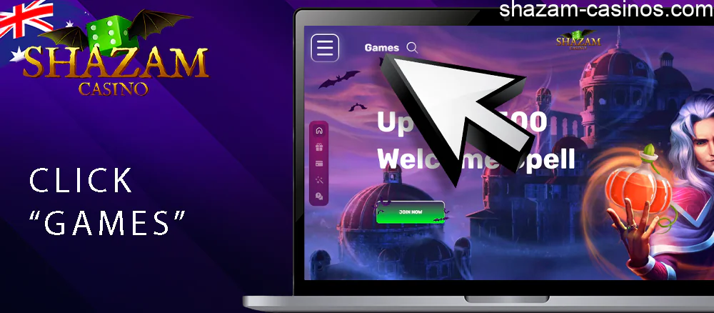 Choose “Games” in Shazam casino site