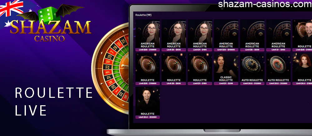 The casino live Shazam offers 19 versions of roulette