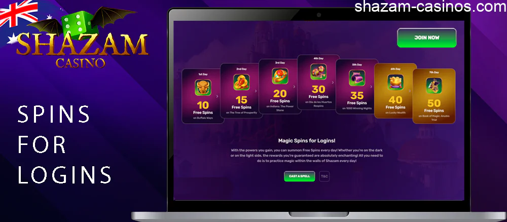You will get free spins for signing in Shazam