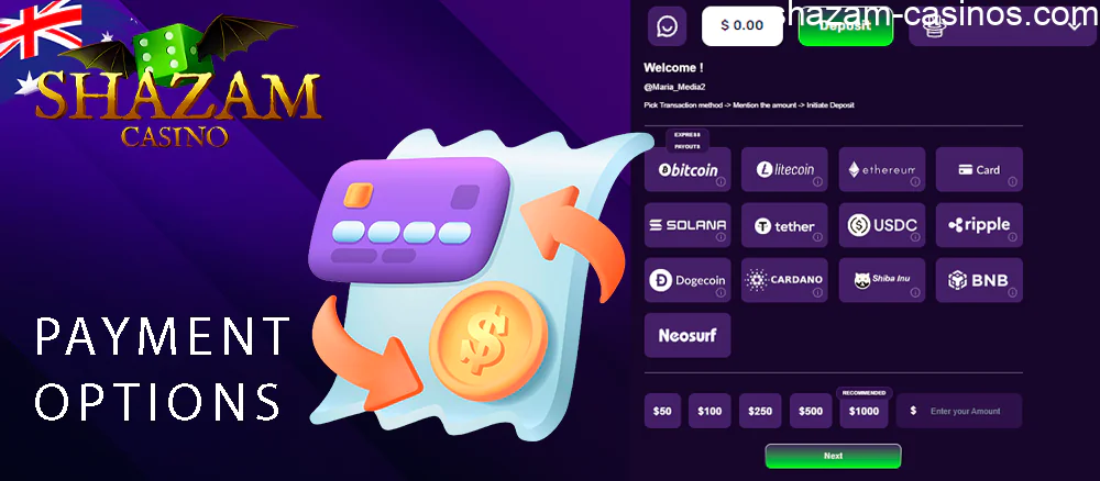 Shazam local and global deposit options
