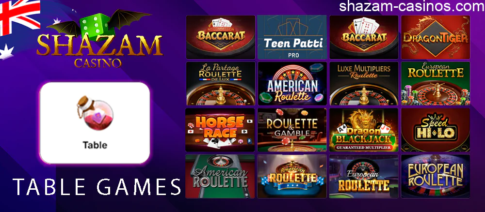 Table games perfectly combine thrill and passion in the Shazam casino