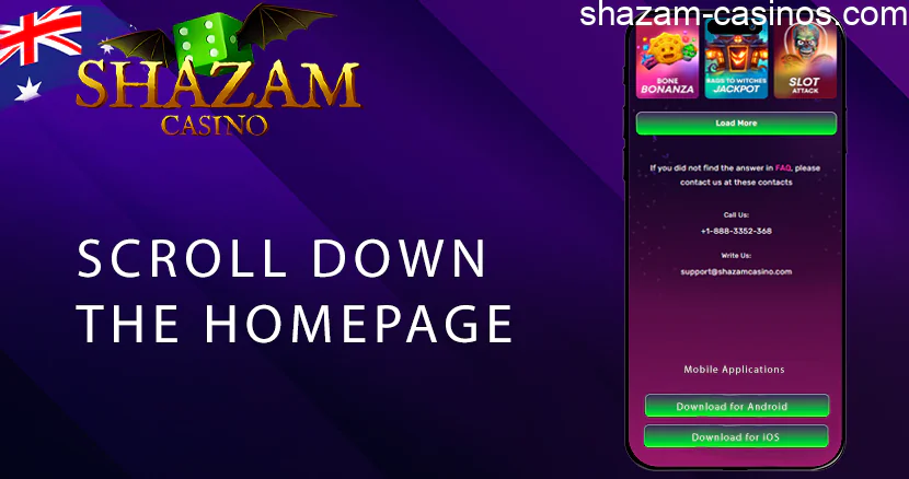 Down the Shazam casino homepage find download the app