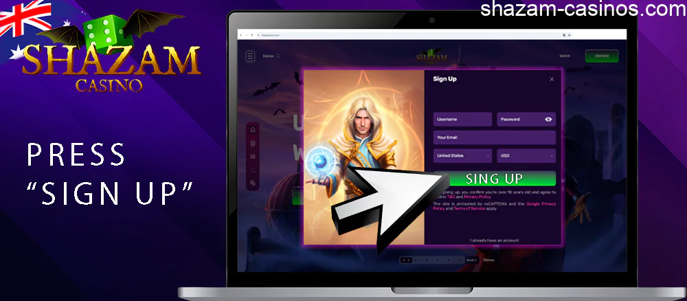 Submit a Shazam Casino registration