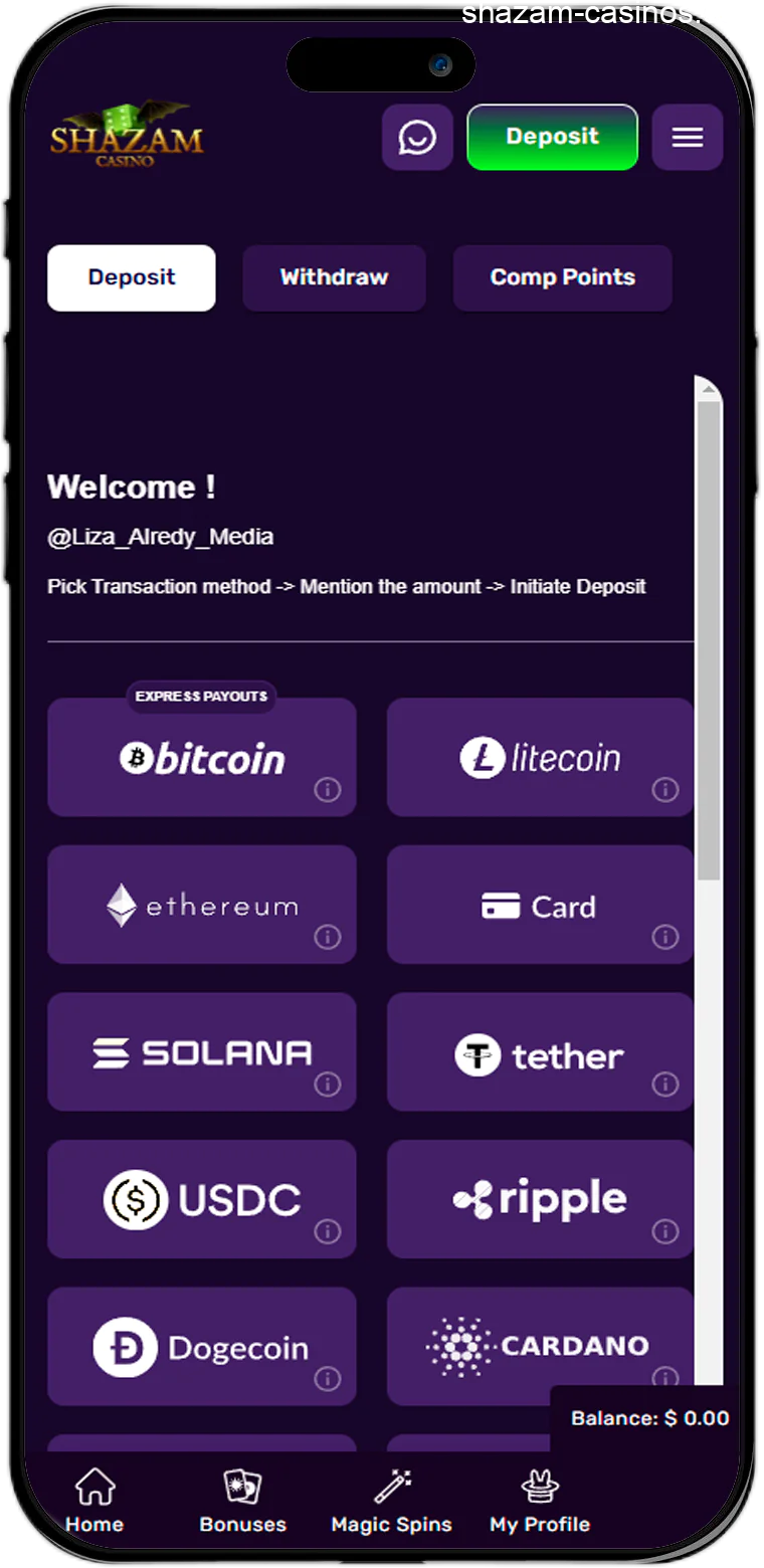Screen Shazam Casino deposit